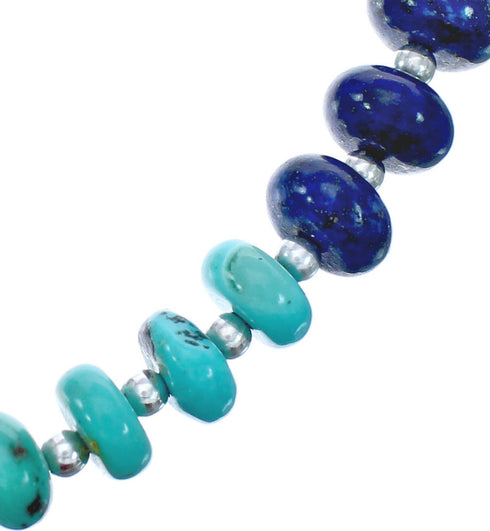 Genuine Sterling Silver Turquoise And Lapis Bead Necklace JX121451